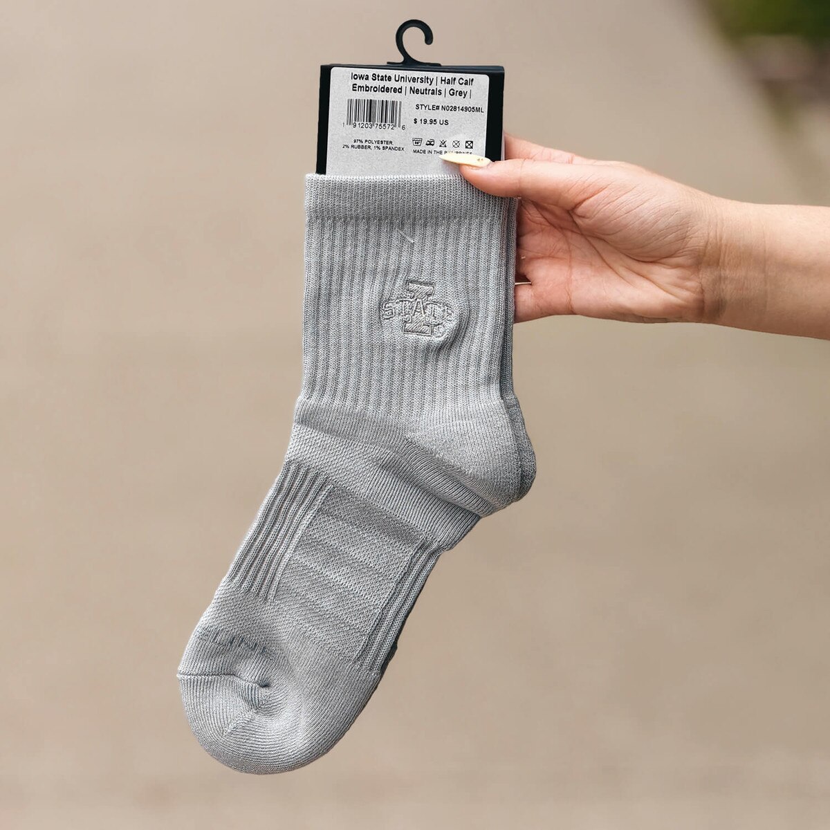 Strideline I-State Gray Half Calf Embroidered Socks